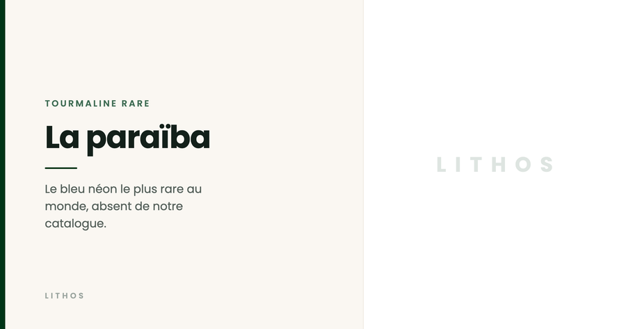 La paraïba — Le bleu néon le plus rare au monde, absent de notre catalogue.