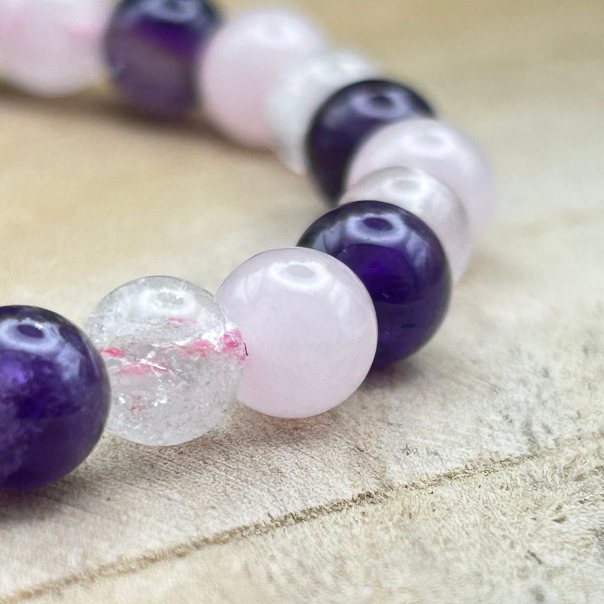 6mm bracelet - Amethyst, Rock crystal and Rose quartz