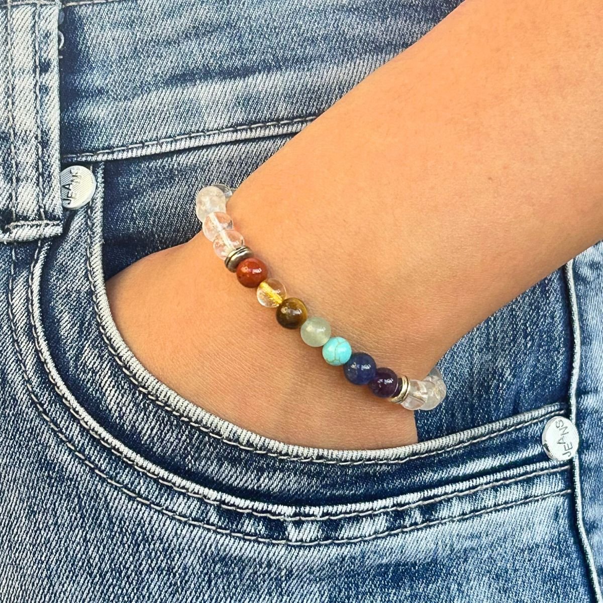 Bracelet 6mm - Cristal de Roche 7 Chakras