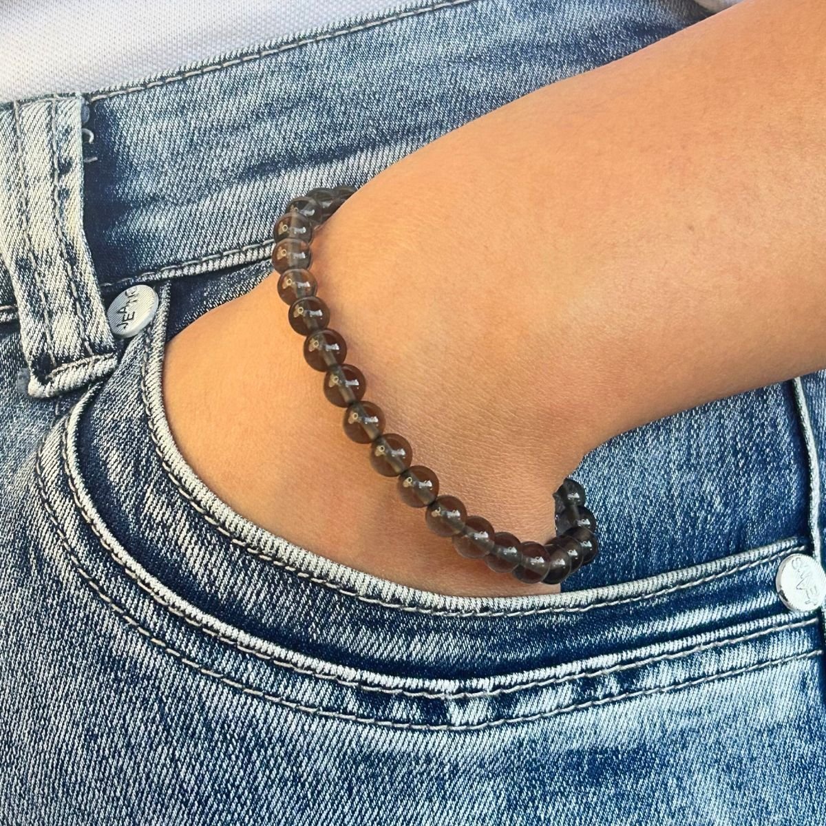 Bracelet 6mm - Cristal de Roche Fumé