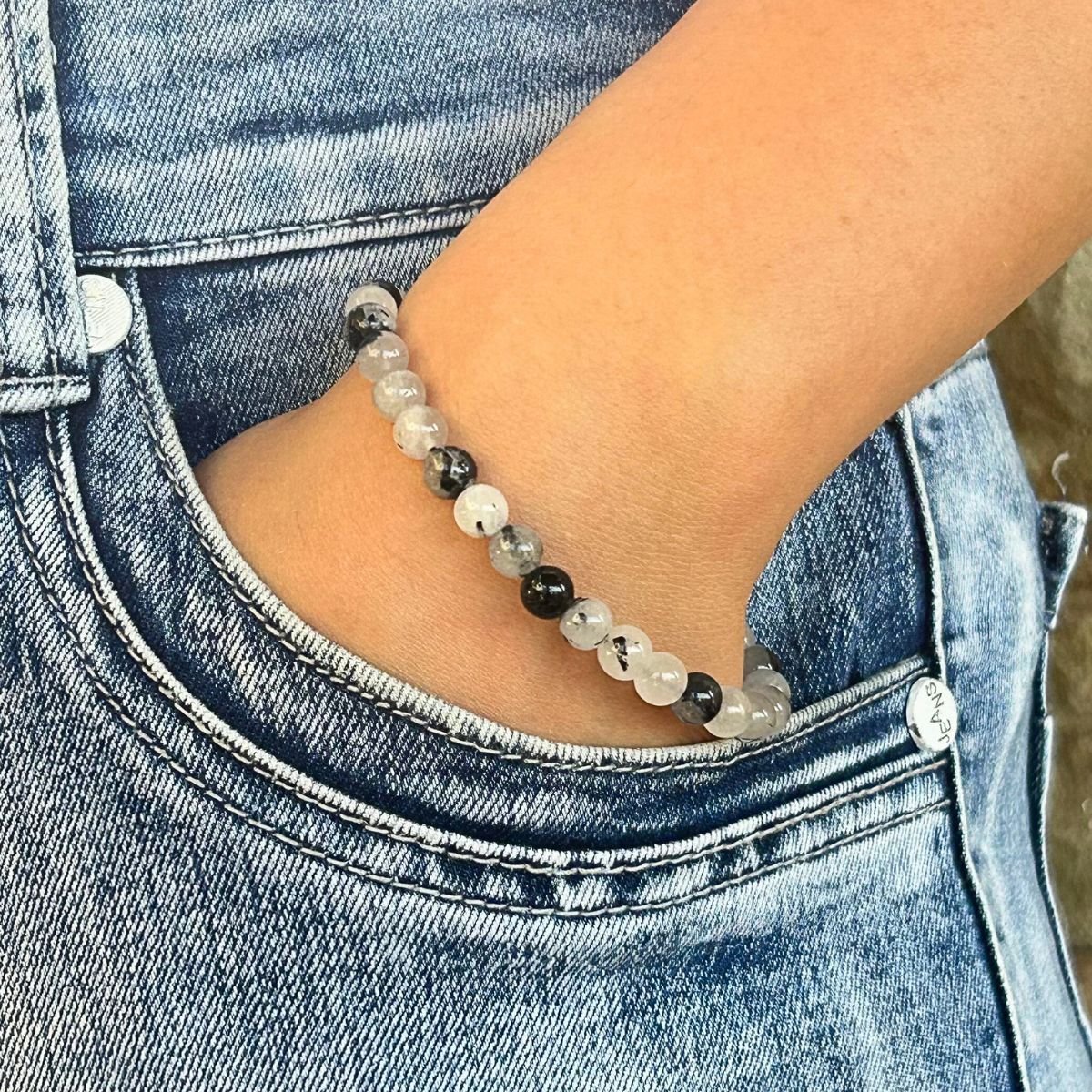 Bracelet 6mm - Cristal de roche Tourmaline