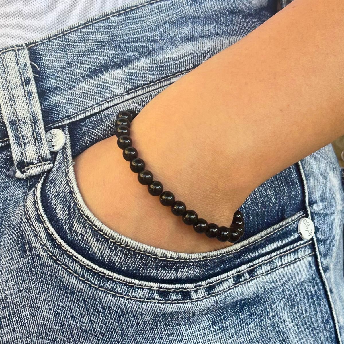 Bracelet 6mm - Obsidienne Noire