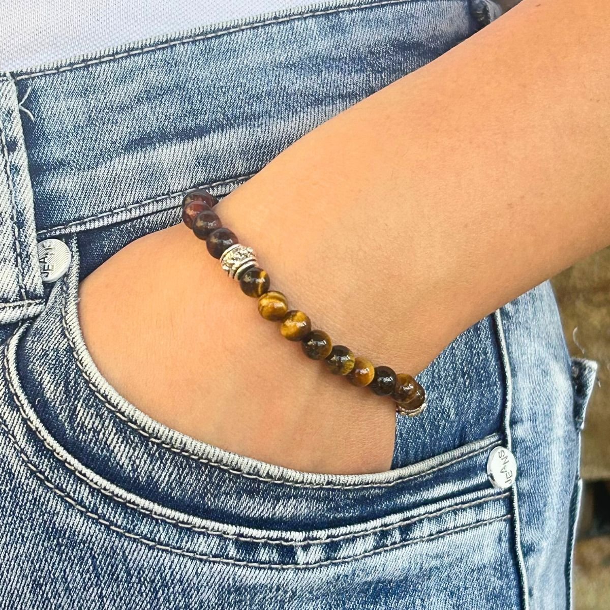 Bracelet 6mm - Œil de Tigre Mix avec Charms