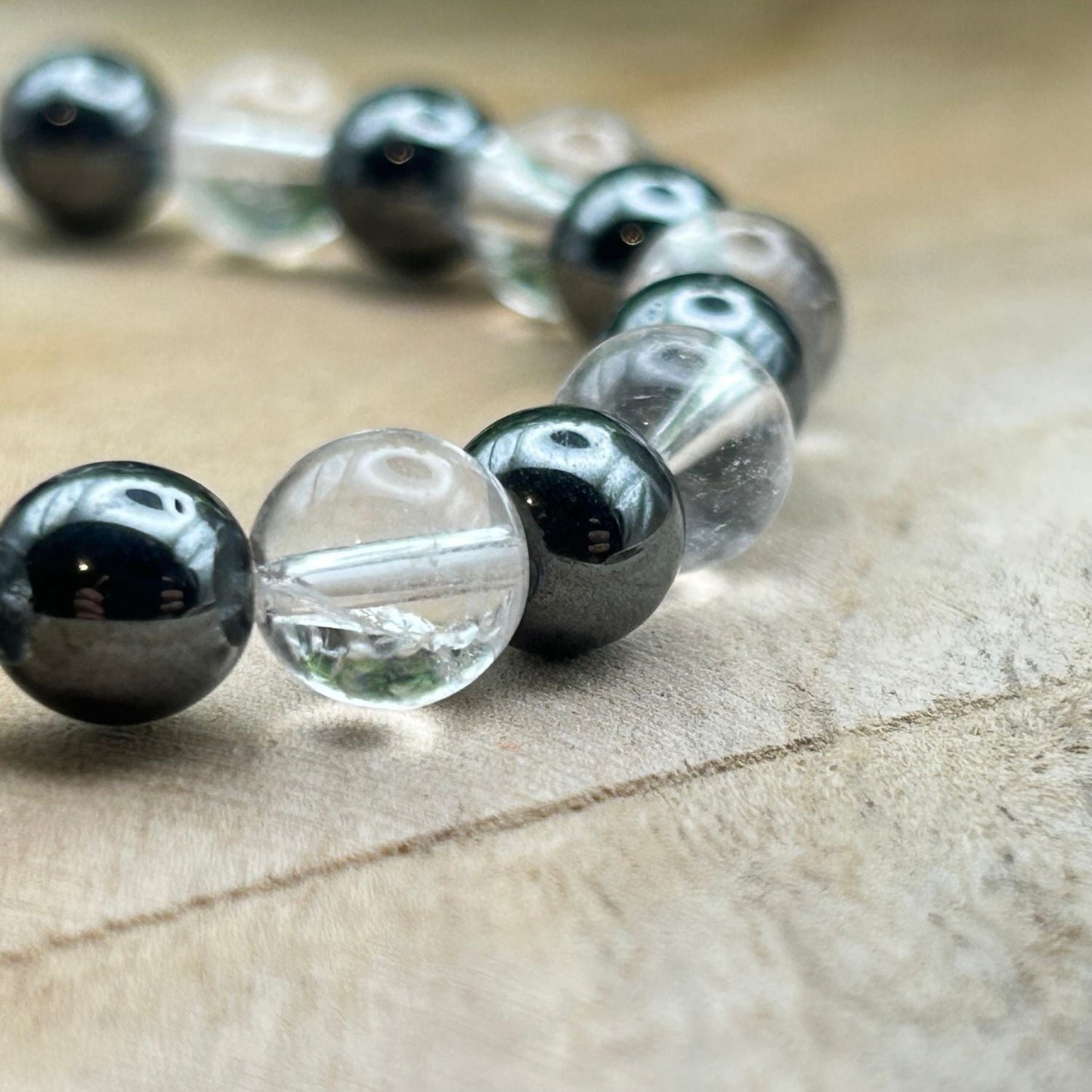 Bracelet 8mm - Hématite & Cristal de roche