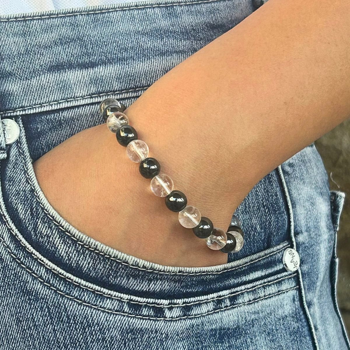 Bracelet 8mm - Hématite & Cristal de roche