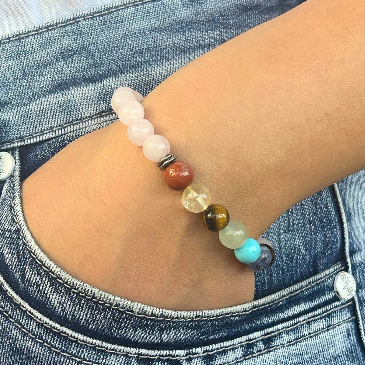 Bracelet 8mm - Quartz Rose 7 Chakras