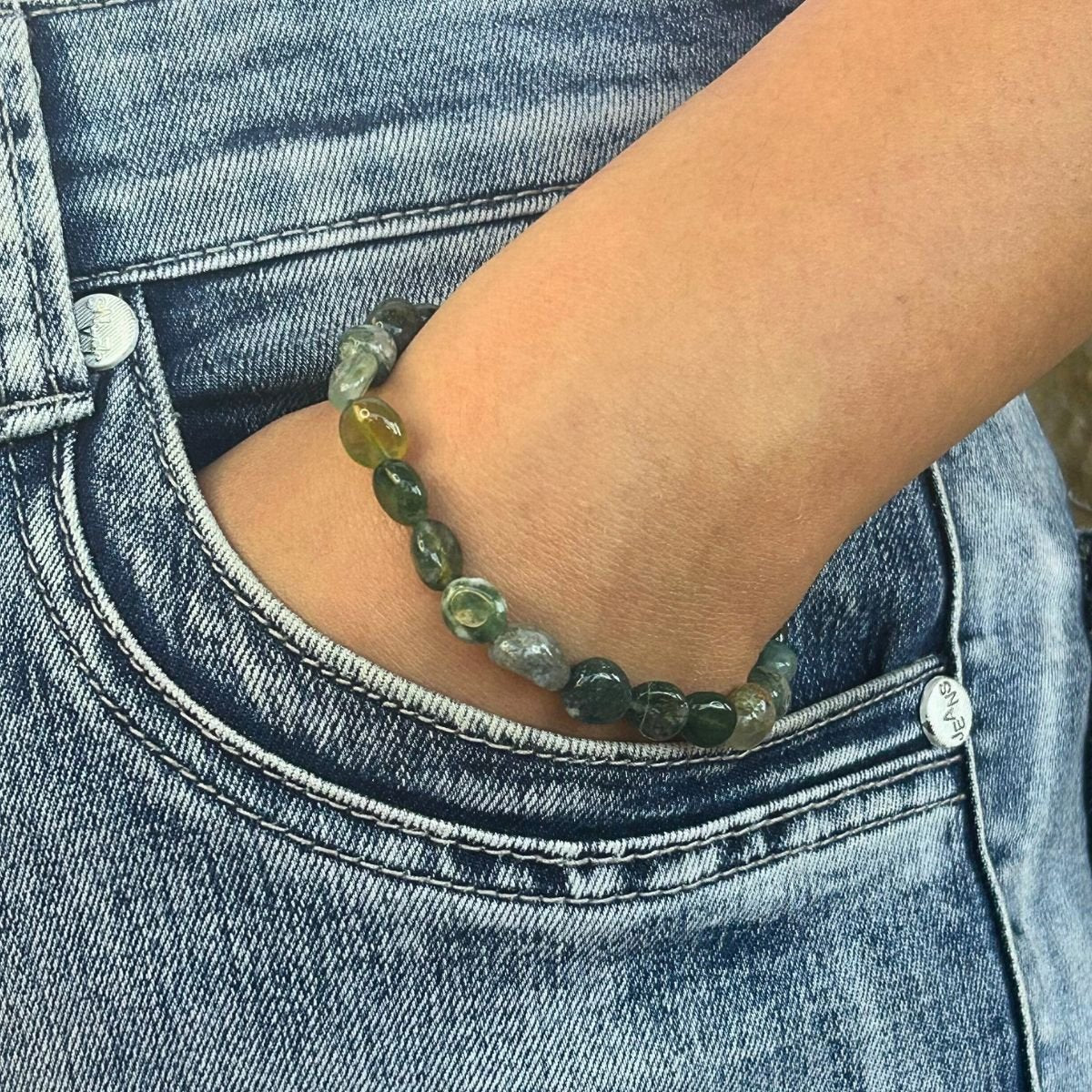 Bracelet Pierres Roulées - Agate Mousse