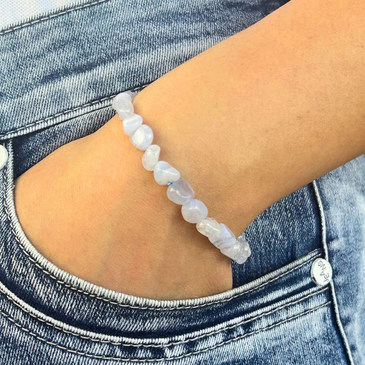 Bracelet Pierres Roulées - Calcédoine Bleue