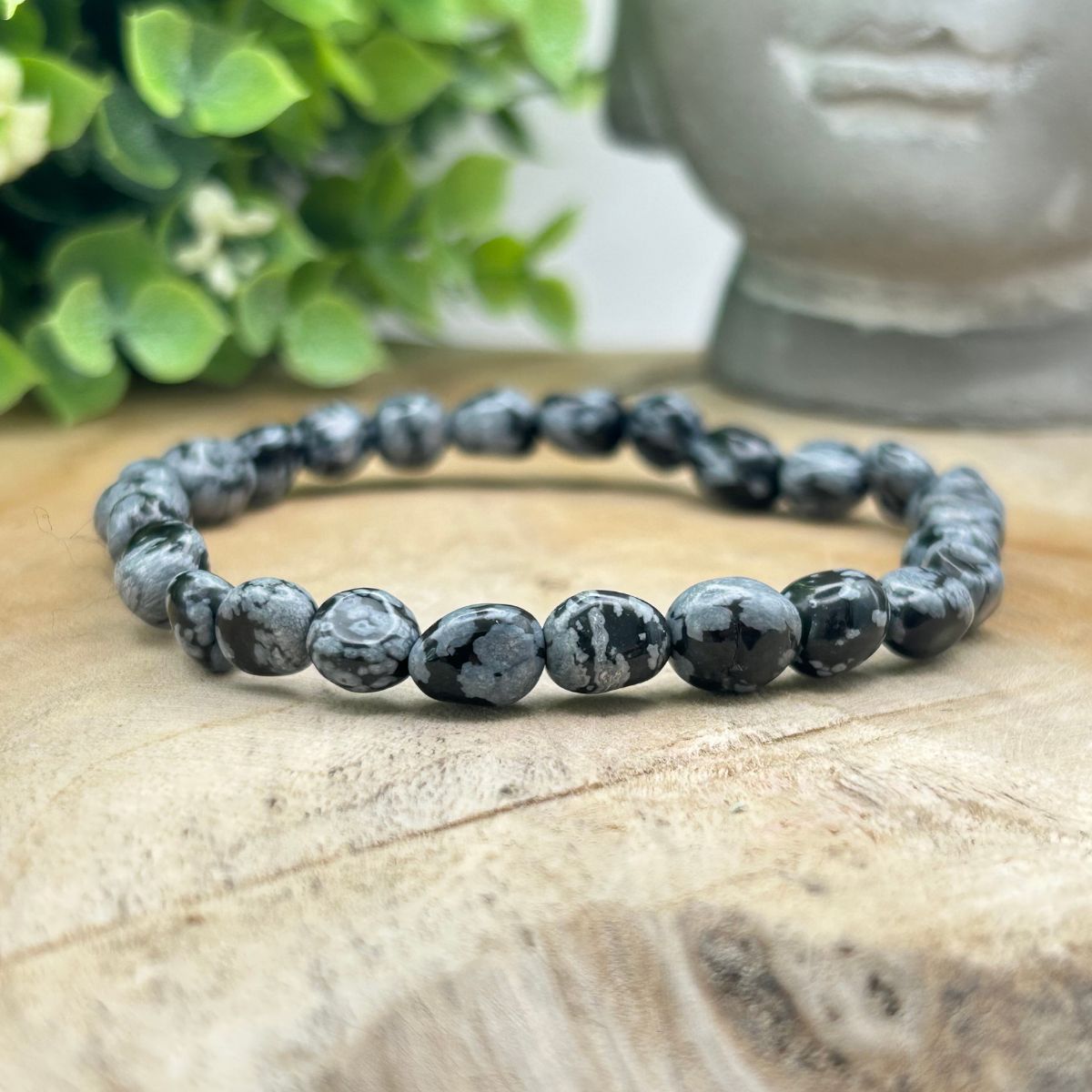 Bracelet Pierres Roulées - Obsidienne Flocon de Neige