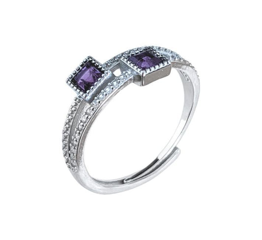 Bague Facettée - Double Amethyste AA