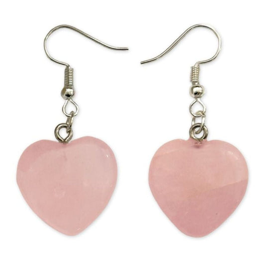 Boucles d'Oreilles Cœur - Quartz Rose