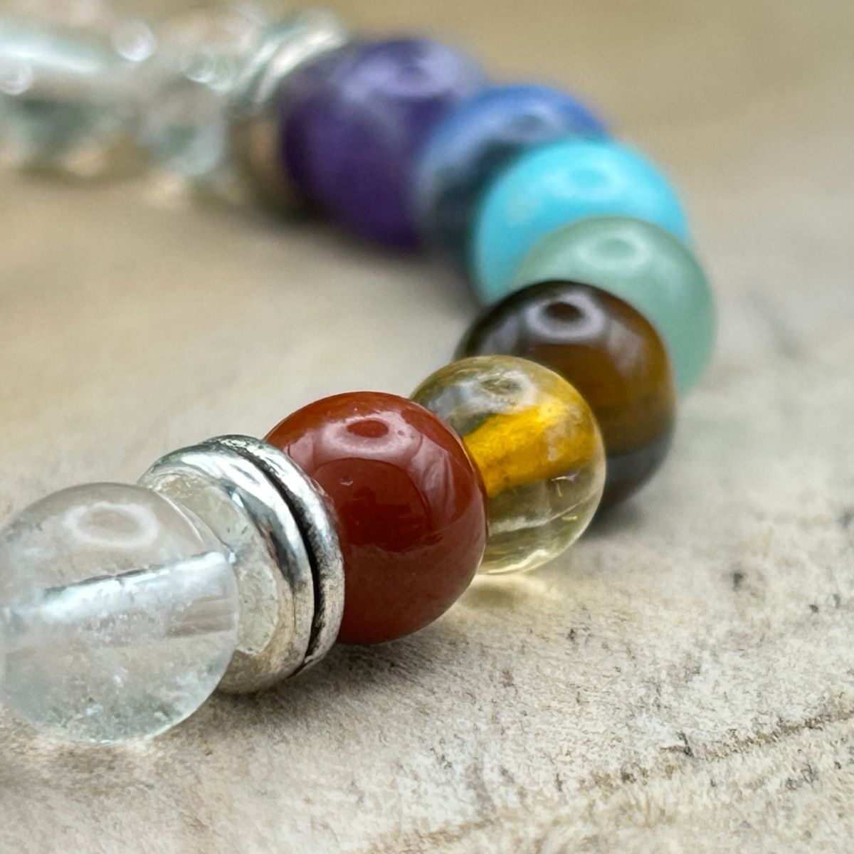 Bracelet 6mm - Cristal de Roche 7 Chakras
