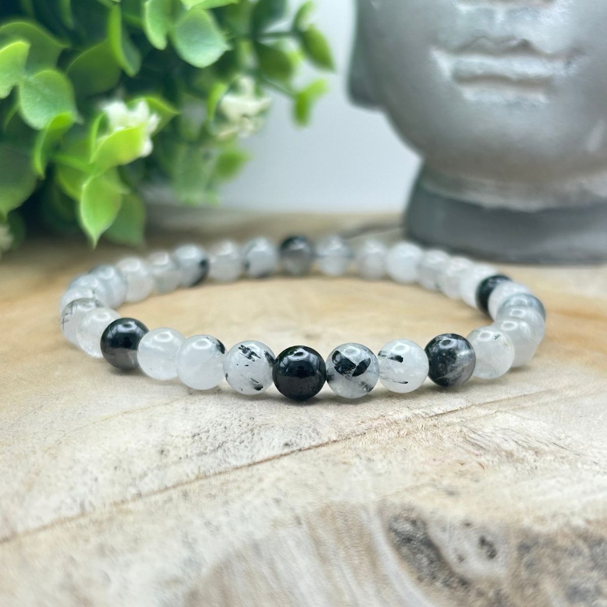 Bracelet 6mm - Cristal de roche Tourmaline