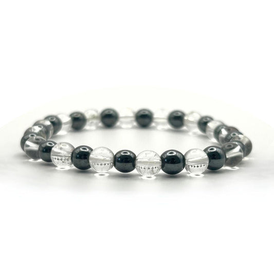 Bracelet 6mm - Hématite & Cristal de Roche