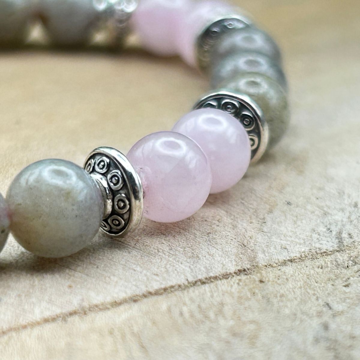 Bracelet 6mm - Labradorite et Quartz rose