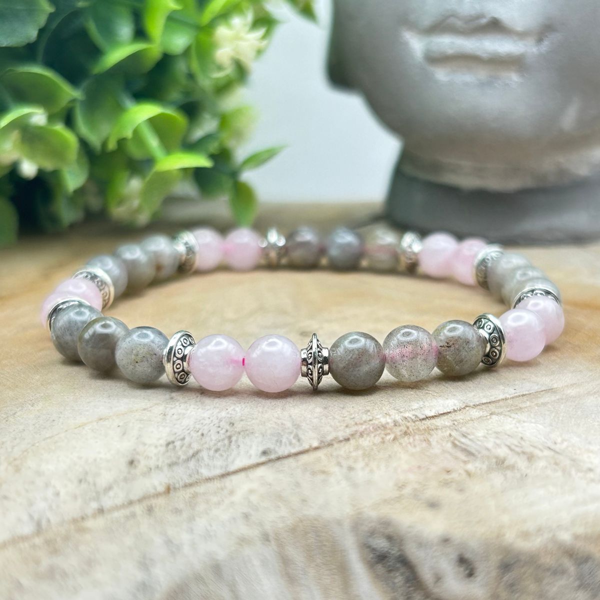 Bracelet 6mm - Labradorite et Quartz rose