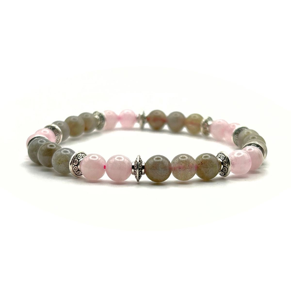 Bracelet 6mm - Labradorite et Quartz rose