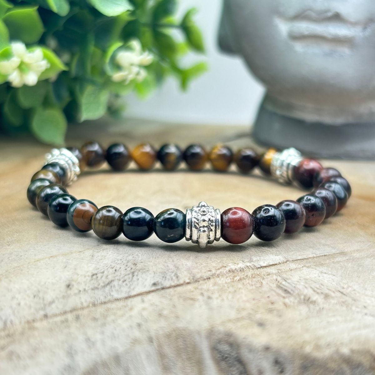 Bracelet 6mm - Œil de Tigre Mix avec Charms