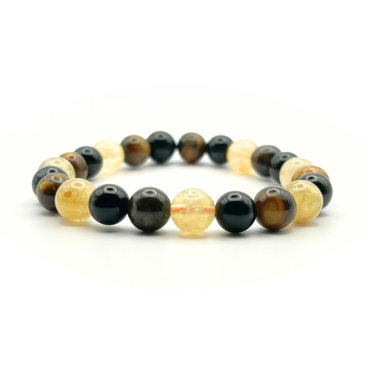 Bracelet 8mm - Citrine chauffée, Œil du Tigre, Obsidienne Noire