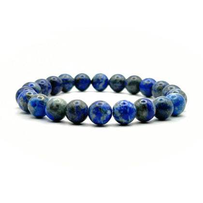 Bracelet en lapis-lazuli, perles de 8 mm, sur fond blanc