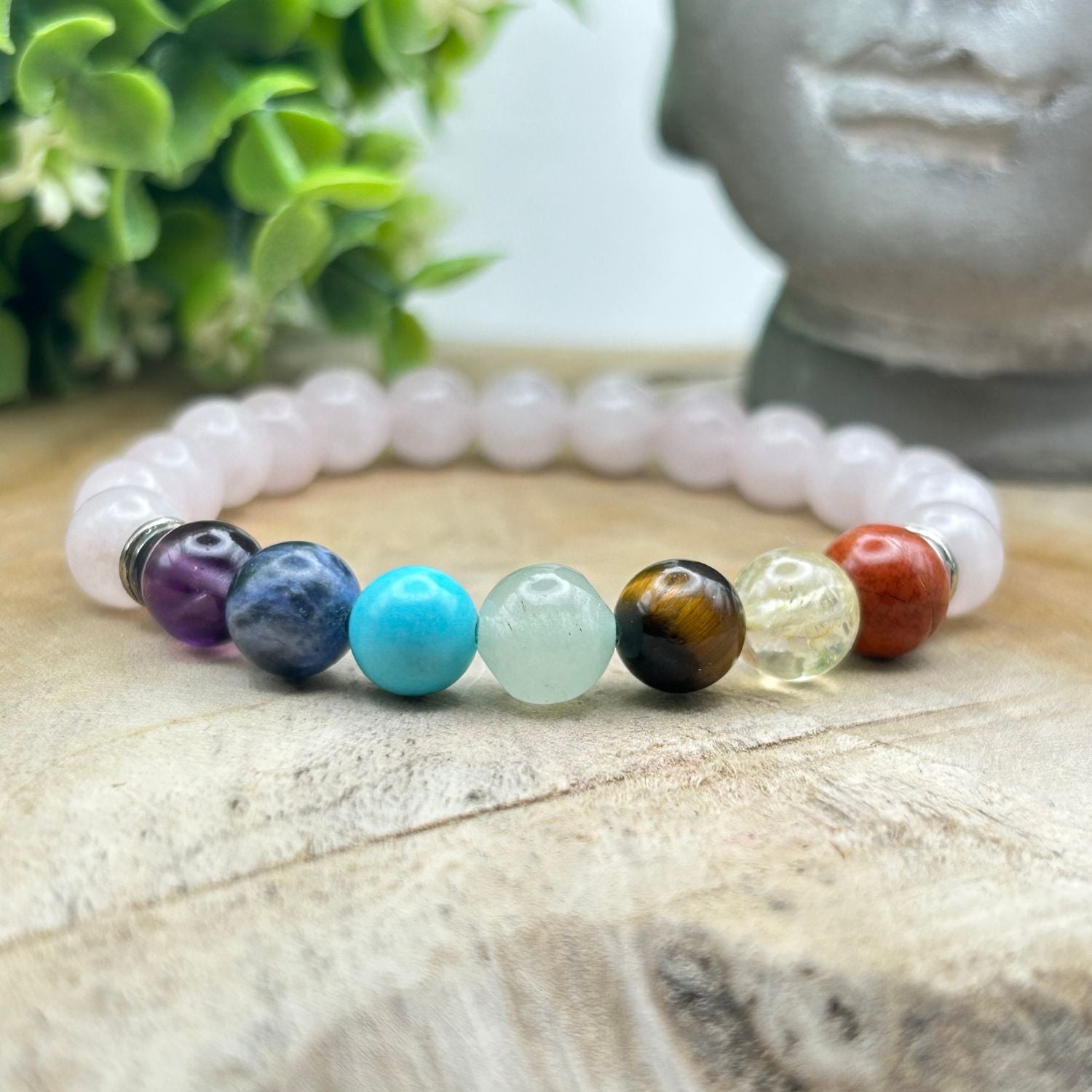 Bracelet 8mm - Quartz Rose 7 Chakras