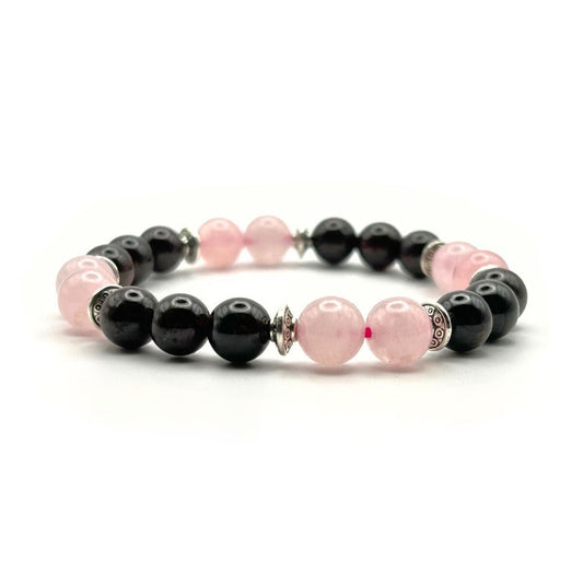 Bracelet 8mm - Quartz rose et Grenat Rouge