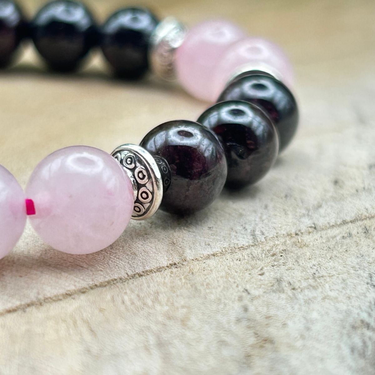 Bracelet 8mm - Quartz rose et Grenat Rouge